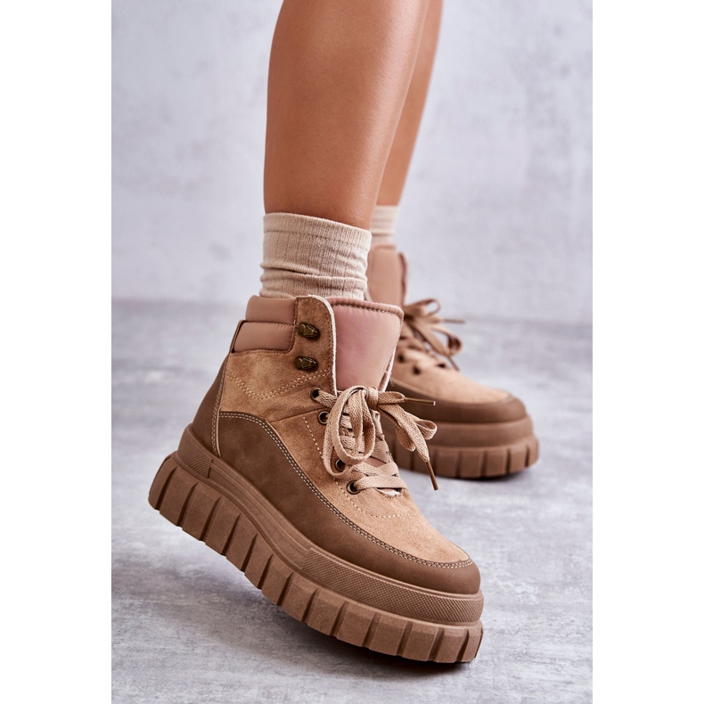 Wygodne Botki Na Platformie Ciemnobeżowe Sanchio beżowy 1