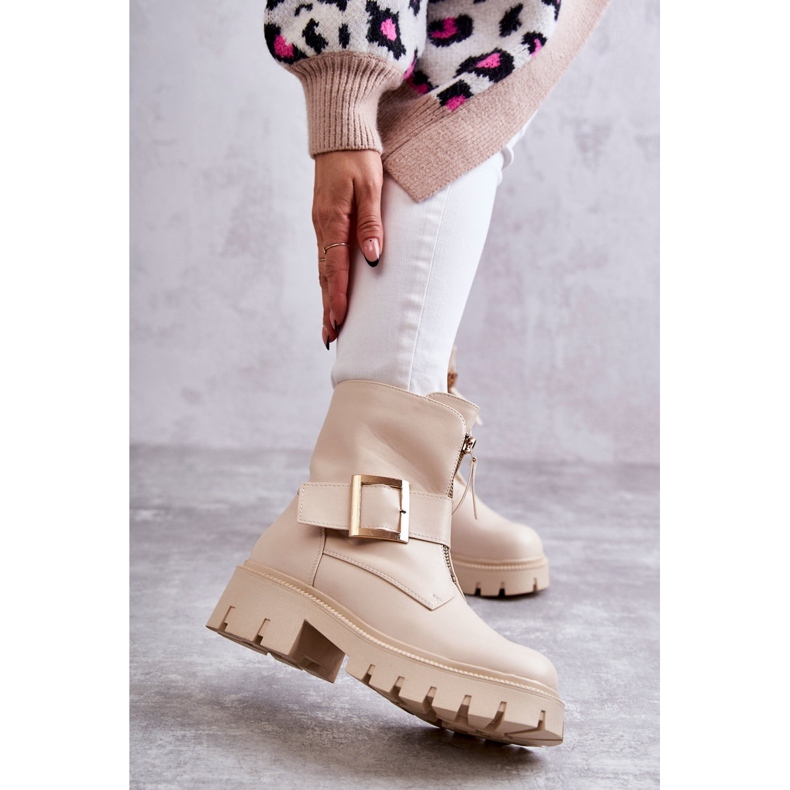 Damskie Botki Ocieplane Na Suwak Beżowe Torey beżowy 1