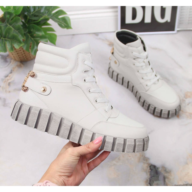 Workery damskie platformy z ozdobą białe Potocki 1