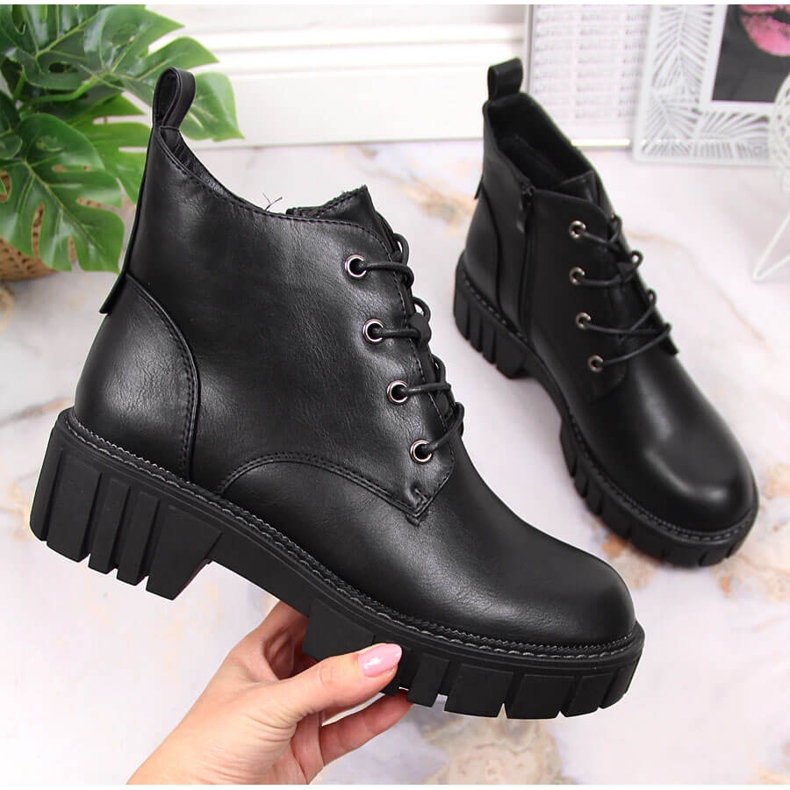 Workery damskie ocieplane na platformie czarne Sergio Leone 1