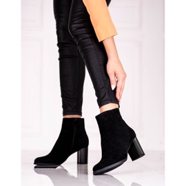 Czarne botki damskie na słupku Shelovet z zamszu ekologicznego 1