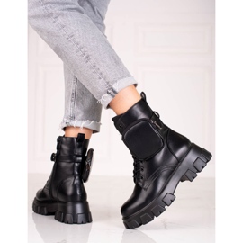 Czarne sznurowane workery damskie z torebką 1