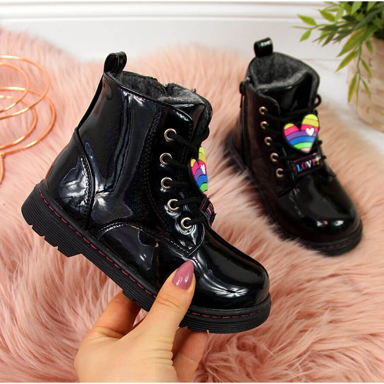 Botki dziewczęce ocieplane wełną owczą czarne Miss❤E 2