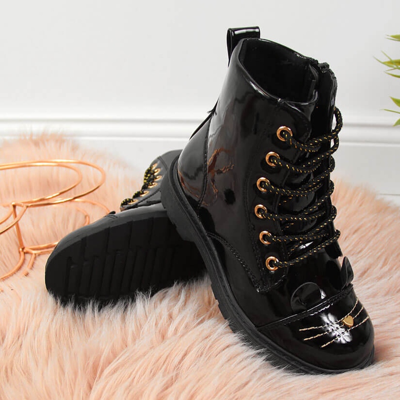 Botki dziewczęce ocieplane z uszkami czarne Miss❤E 1