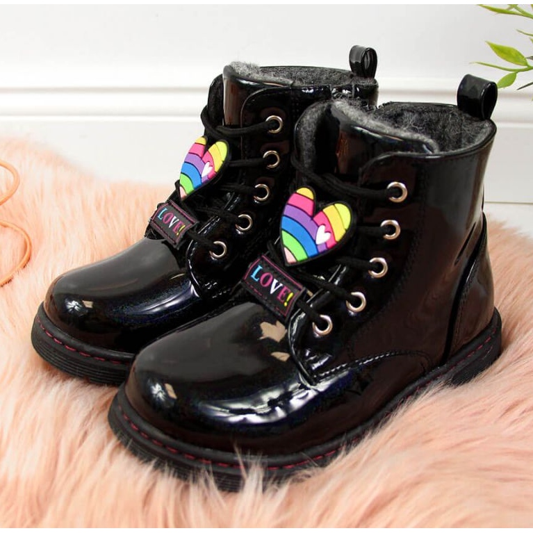 Glany dziewczęce ocieplane Jr EVE318A czarne białe 2