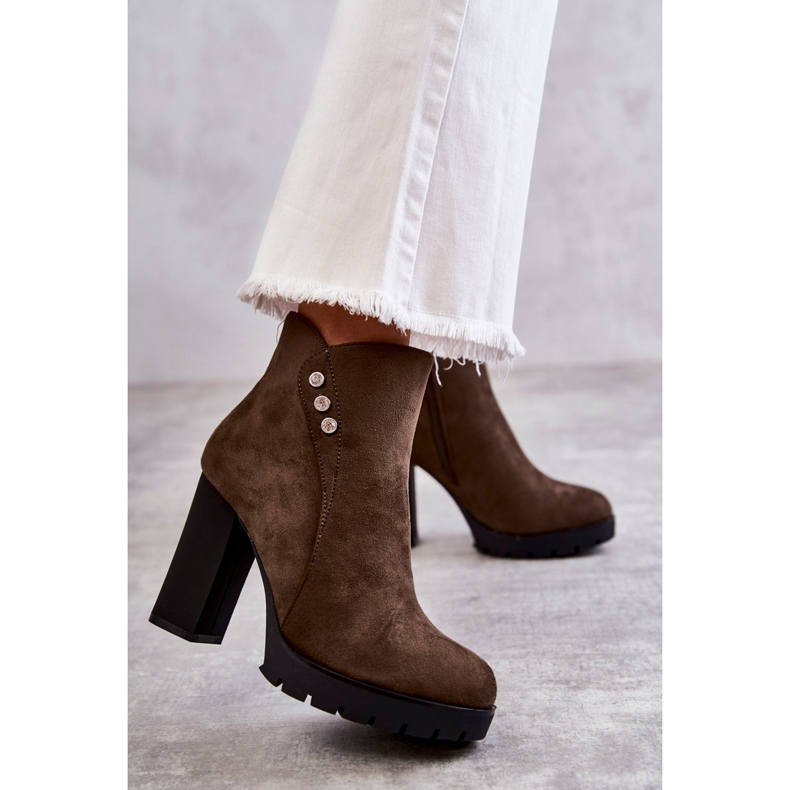 PG1 Zamszowe Botki Na Słupku Lagerlla khaki zielone 1