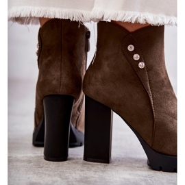 PG1 Zamszowe Botki Na Słupku Lagerlla khaki zielone 2