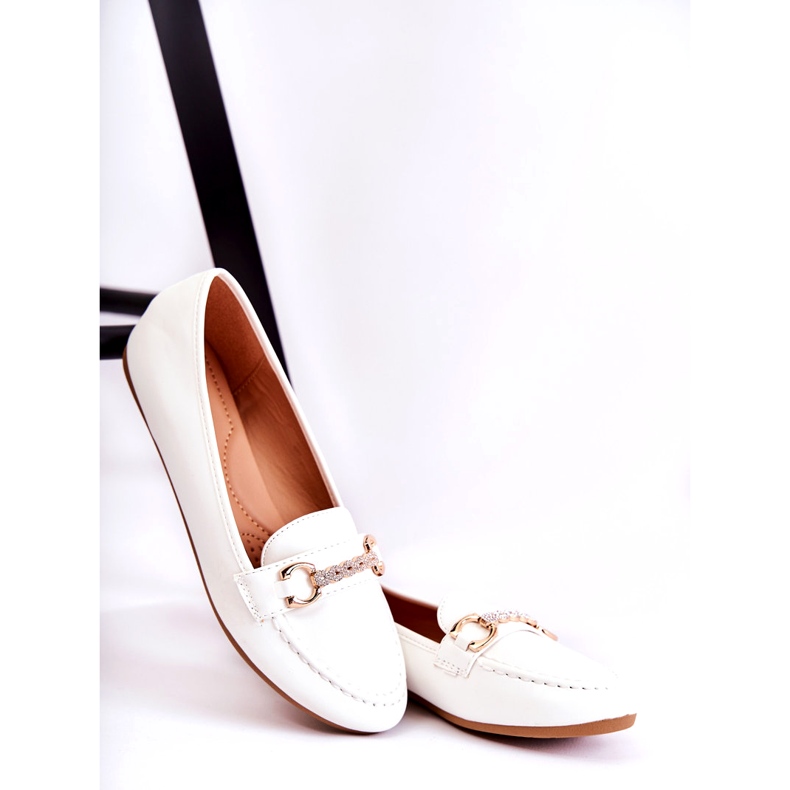 Damskie Skórzane Mokasyny Z Ozdobą Białe 4