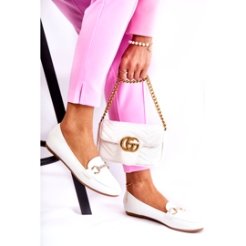 Damskie Skórzane Mokasyny Z Ozdobą Białe 2