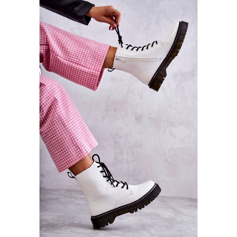 Damskie Ocieplane Botki Wężowe Białe Salma 1