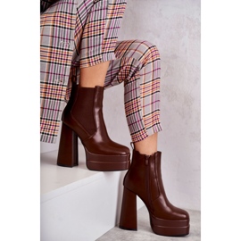 Damskie Eko-Skóra Botki Na Masywnym Obcasie Brązowe Jones 1