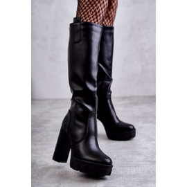 WS1 Modne Eko-Skóra Kozaki Na Platformie Czarne Isabell 1