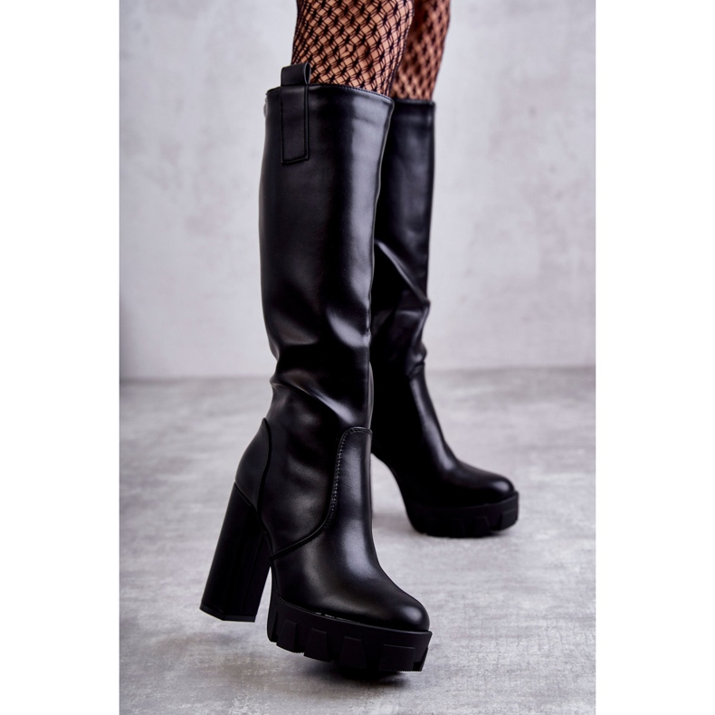 WS1 Modne Eko-Skóra Kozaki Na Platformie Czarne Isabell 1