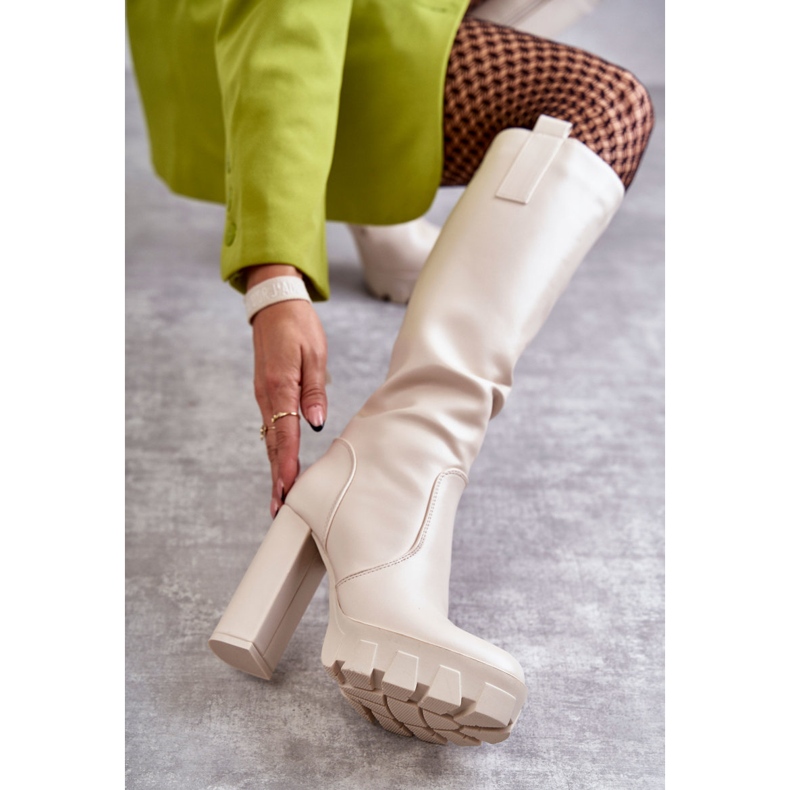 WS1 Modne Eko-Skóra Kozaki Na Platformie Beżowe Isabell beżowy 2