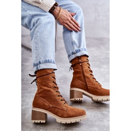 Damskie Ocieplane Botki Trapery Na Obcasie Camel Julieta brązowe 2