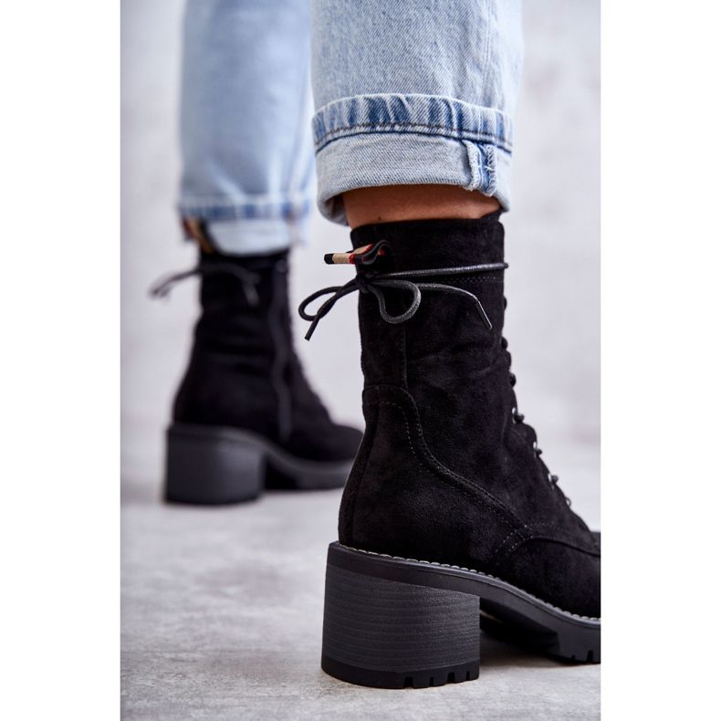 Damskie Ocieplane Botki Trapery Na Obcasie Czarne Julieta 2