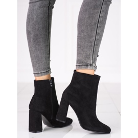 Czarne botki damskie na słupku Shelovet z zamszu ekologicznego 1