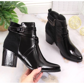 Botki damskie na słupku ocieplane z futerkiem czarne Laura La.Fi 1