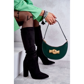 Klasyczne Zamszowe Kozaki Na Obcasie Czarne Tressa 2