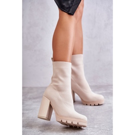 FB2 Damskie Botki Materiałowe Beżowe Louve beżowy brązowe 1