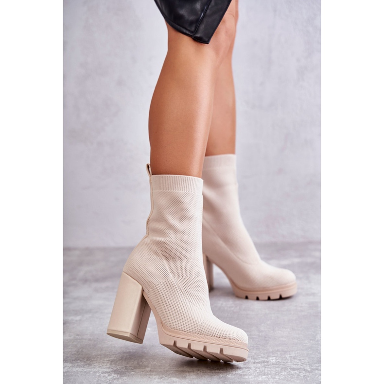 FB2 Damskie Botki Materiałowe Beżowe Louve beżowy brązowe 1