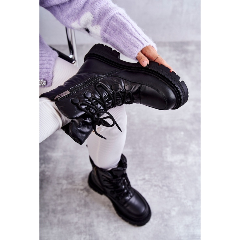 Damskie Śniegowce Sznurowane GOE KK2N4017 Czarne 1