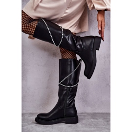 FS1 Damskie Kozaki Z Ozdobami Czarne Finlay 1