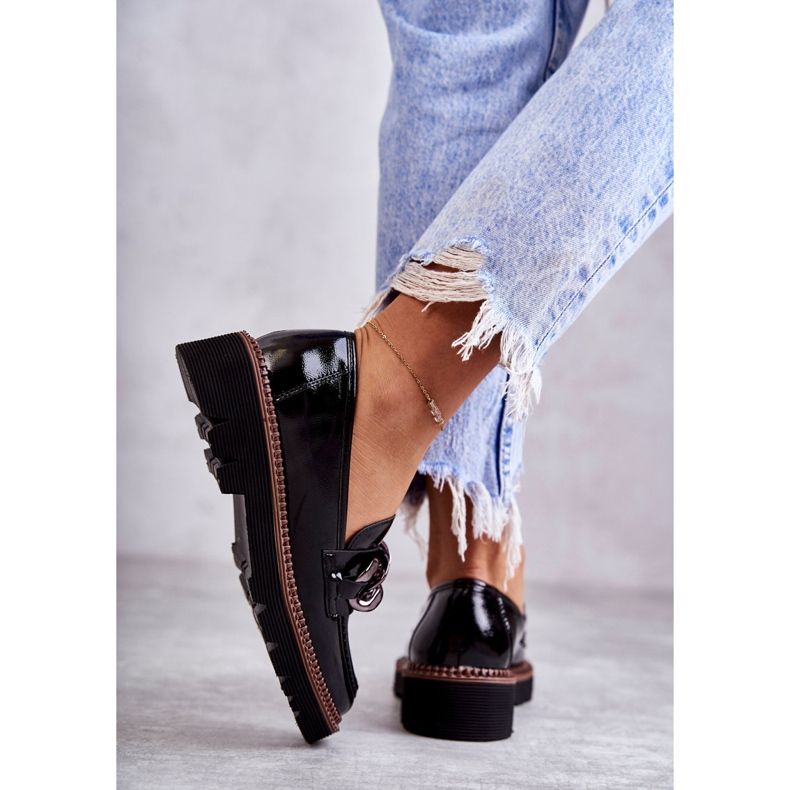 Vinceza Lakierowane Półbuty Loafery Na Platformie Czarne Reidun 2