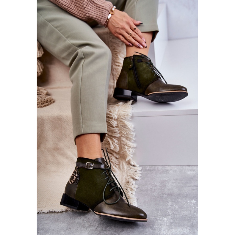 Damskie Skórzane Botki Trzewiki Maciejka 5743A-09 Zielone 2