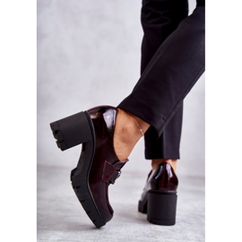 PL5 Eleganckie Półbuty Na Słupku Ze Srebrną Ozdobą Bordowe Harmell czerwone 2