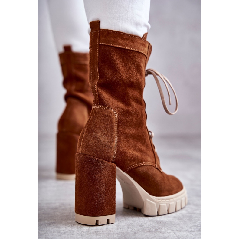 Damskie Zamszowe Botki Na Platformie Brązowe Edna 2