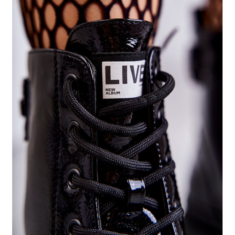 S.Barski Damskie Lakierowane Botki Workery Sznurowane Czarne Conny 2