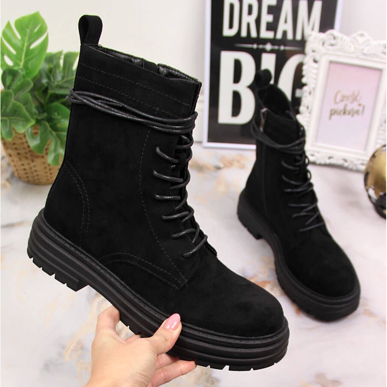 D&A Botki trapery zamszowe czarne OLI175B 1