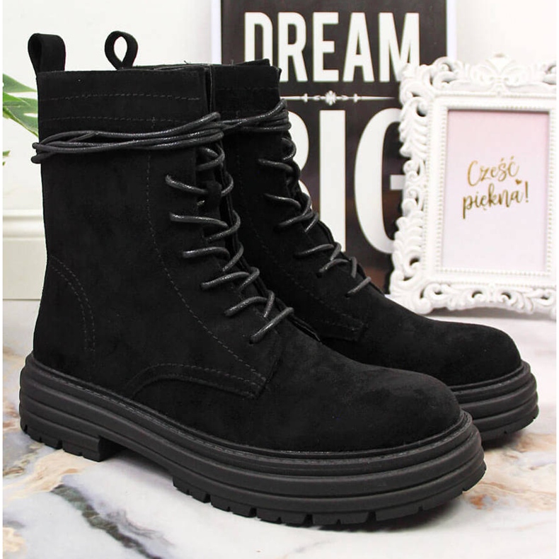 D&A Botki trapery zamszowe czarne OLI175B 2