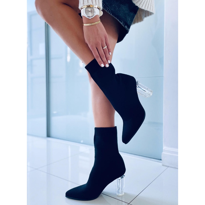 Botki na obcasie skarpetkowe Carolyn Black czarne 2