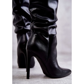 WS1 Marszczone Eko-Skóra Kozaki Na Szpilce Czarne Caren 2