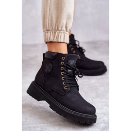 Skórzane Ocieplane Botki Trapery Czarne Felizia 1