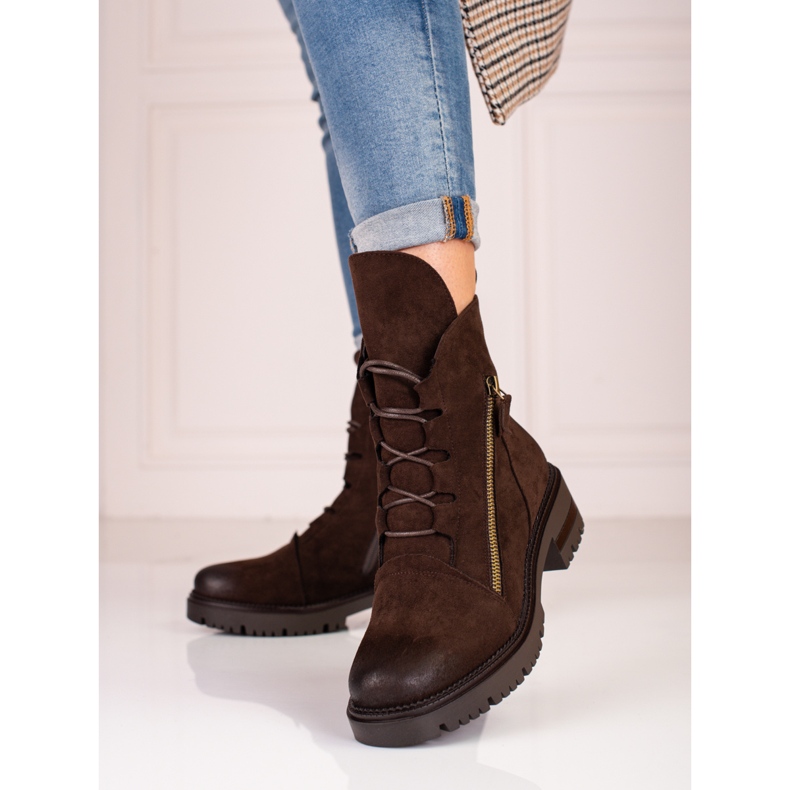 W. Potocki Broązowe zamszowe workery damskie Potocki brązowe 1