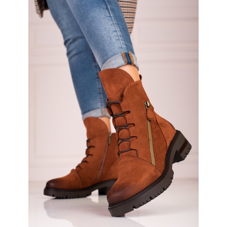 W. Potocki Zamszowe workery damskie Potocki brązowe 1