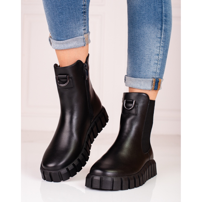 W. Potocki Botki damskie na platformie Potocki czarne 2