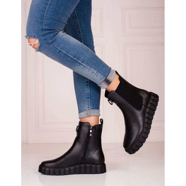 W. Potocki Botki damskie na platformie Potocki czarne 1