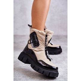 PM1 Damskie Ocieplane Śniegowce Na Suwak Beżowo-Czarne Marit beżowy 2