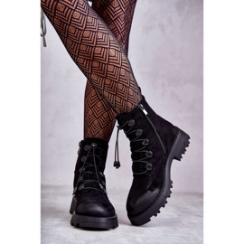 Damskie Zamszowe Ocieplane Botki Ze Ściągaczem Czarne Helia 2