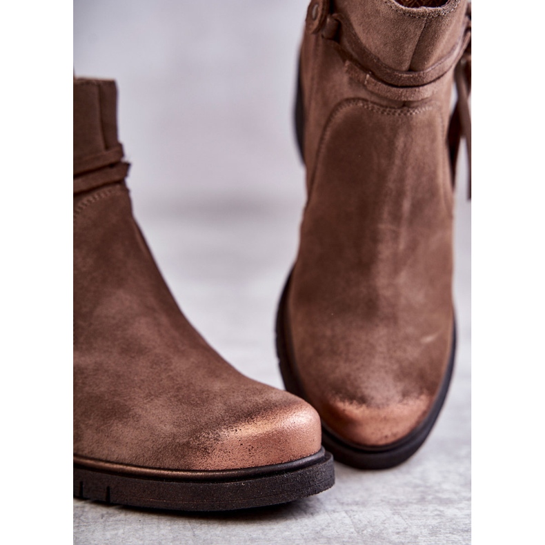 Damskie Zamszowe Botki Maciejka 05720-14 Jasnobrązowe 2