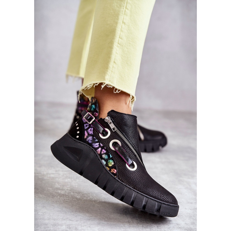 Skórzane Botki Maciejka Z Cętkami 05660-20 Czarne wielokolorowe 1