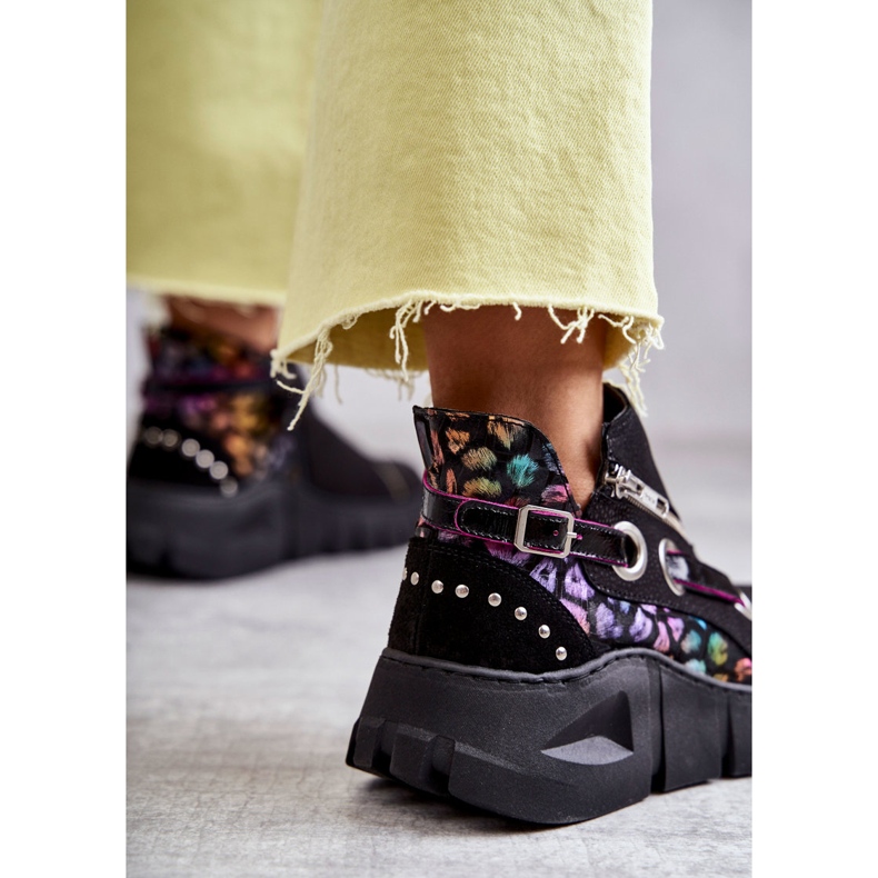 Skórzane Botki Maciejka Z Cętkami 05660-20 Czarne wielokolorowe 2