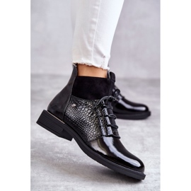 Vinceza Lakierowane Ocieplane Botki Sznurowane Czarne Cathrine 2