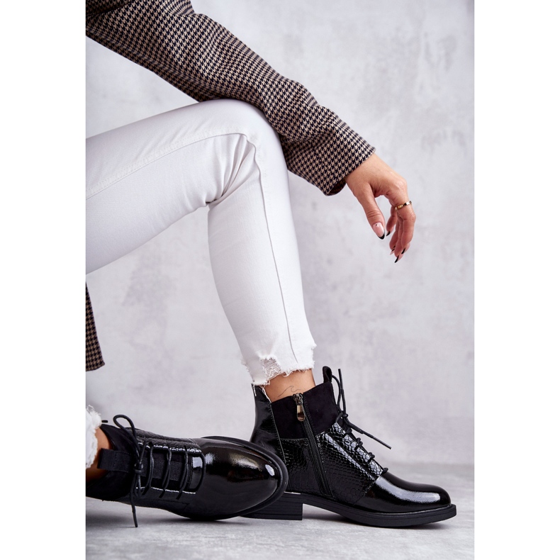 Vinceza Lakierowane Ocieplane Botki Sznurowane Czarne Cathrine 1