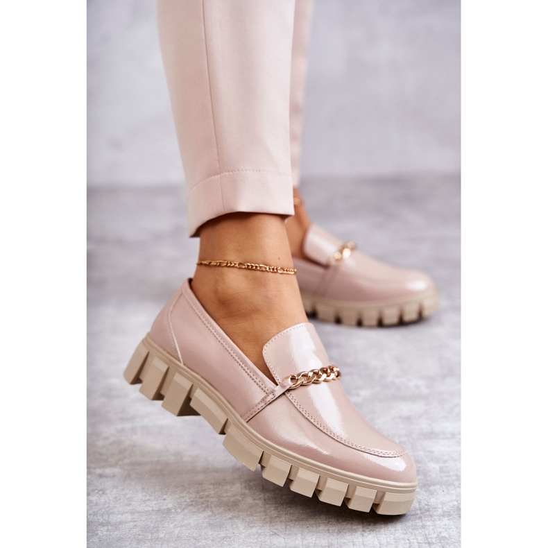 Sergio Leone Lakierowane Półbuty Z Łańcuszkiem Beżowe Anne beżowy 1