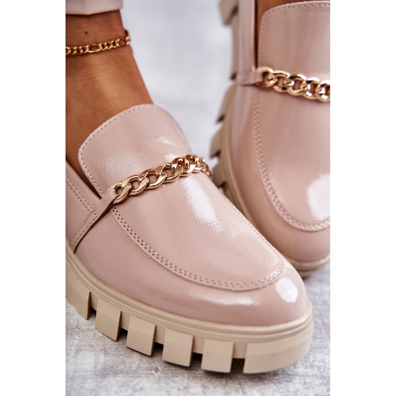 Sergio Leone Lakierowane Półbuty Z Łańcuszkiem Beżowe Anne beżowy 2